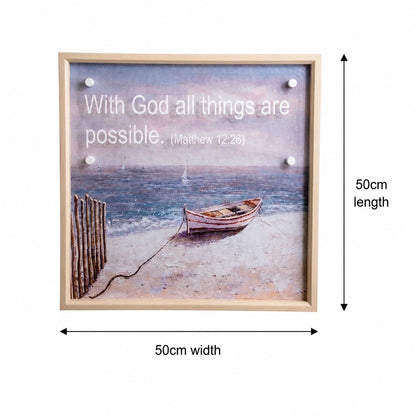 Matthew 12:26  Serene Coastal Scripture Framed Art (50x50cm)