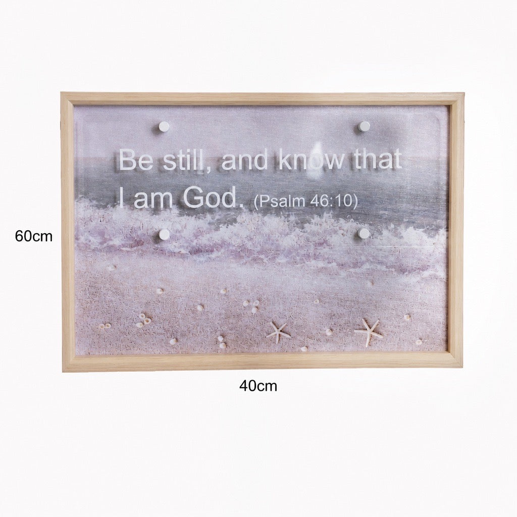 Psalm 46:10 Serene Coastal Scripture Framed Art (60x40cm)