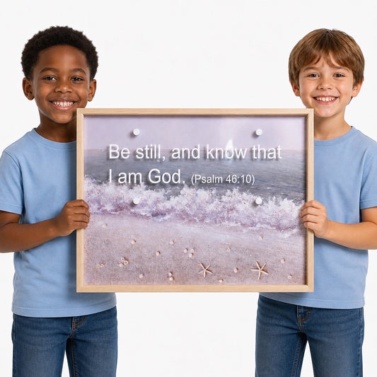Psalm 46:10 Serene Coastal Scripture Framed Art (60x40cm)