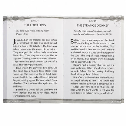 One-Minute Devotions for Kids inside spread showing June 24 and June 25 devotions