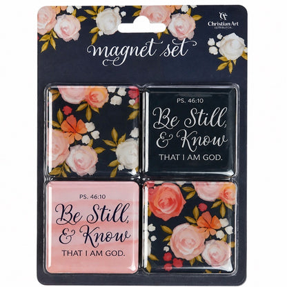 Be Still & Know Painted Peonies Magnet Set – packaging front