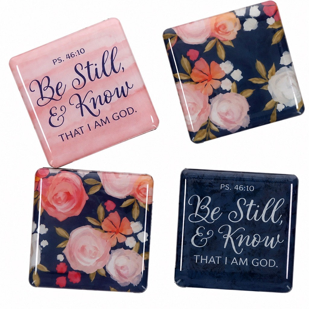 Be Still & Know Painted Peonies Magnet Set – all 4 magnets