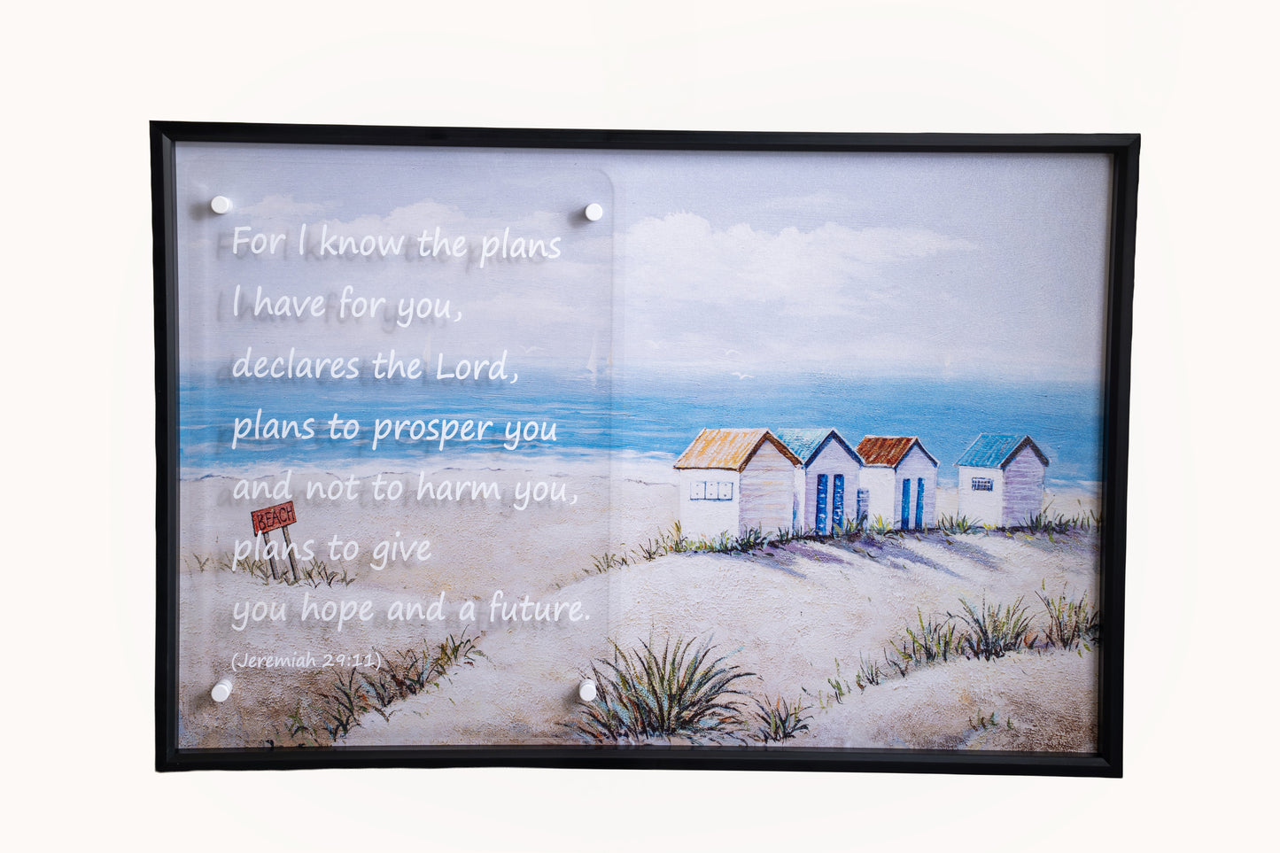 Serene Coastal Scripture Framed Art – Jeremiah 29:11